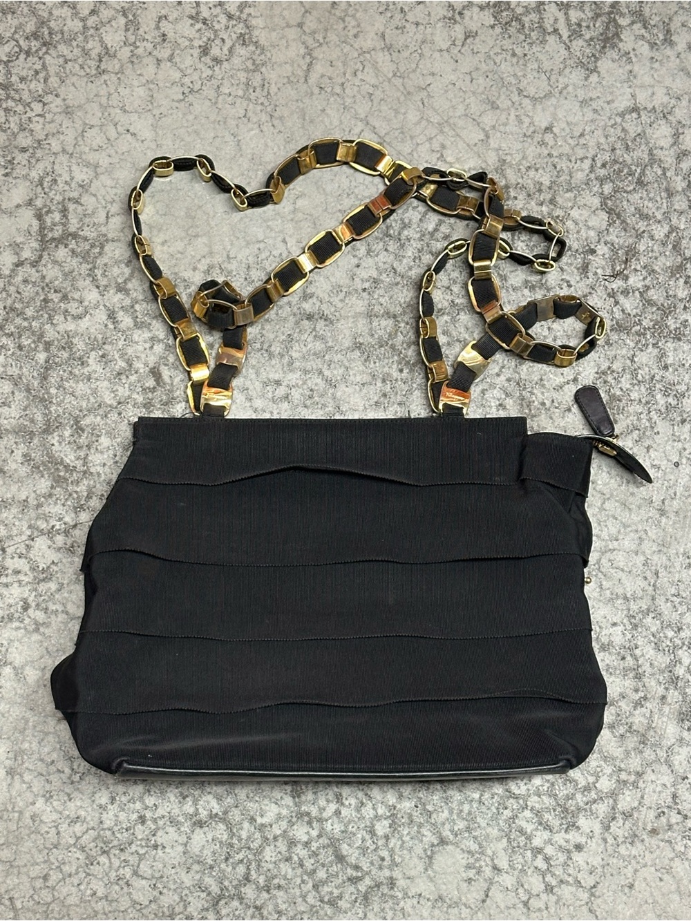 Salvatore Ferragamo Tiered Grosgrain Ribbon Leather Canvas Bag